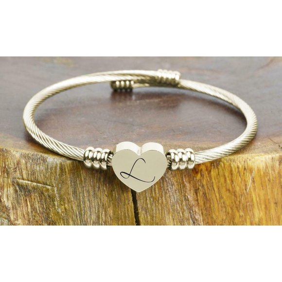 Stainless Steel Heart Cable Initial Bracelet NEW - Picture 9 of 9